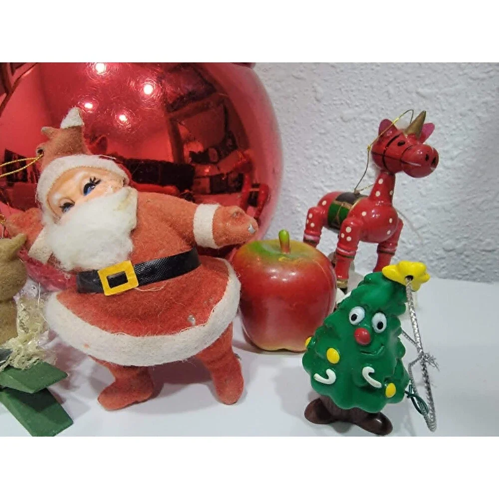 Teleflora Christmas Ball Planter Vase Ornament Bowl + vintage wood ornaments